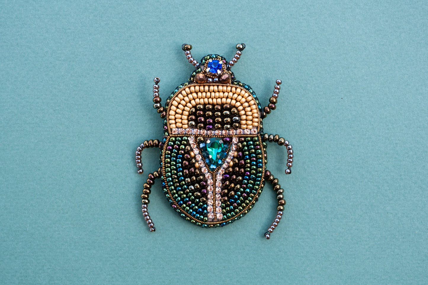 Scarab Beetle DIY Bead Embroidery Kit. Bead Brooch kit. Jewelry Making Kit for Adults. Needlework beading