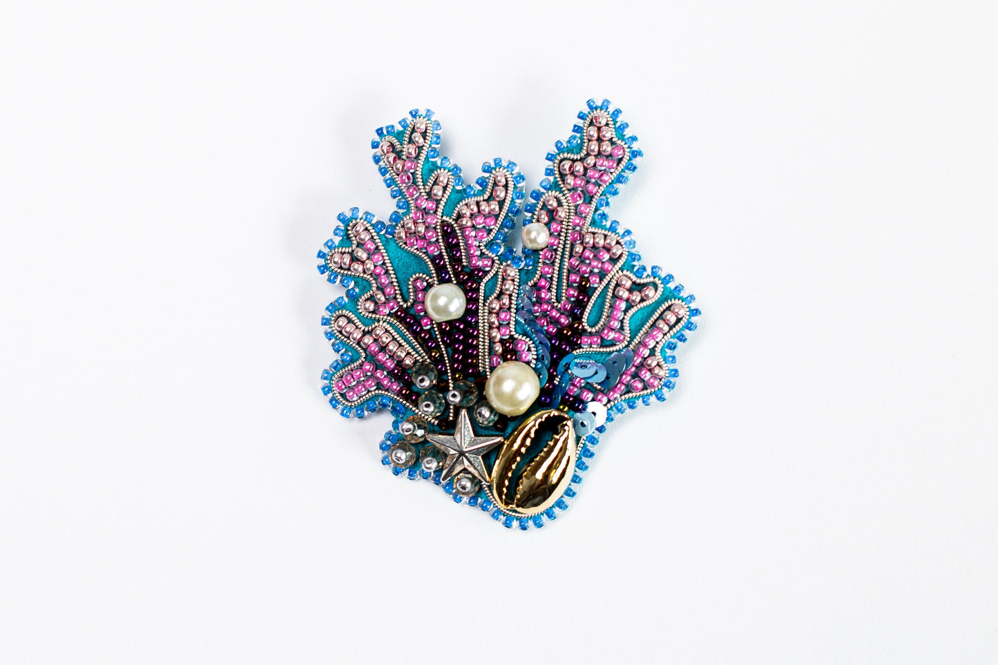 Coral Reef Bead embroidery kit. DIY craft kit Beaded Ocean. Real Seashell Beadweaving Kit. Bead Brooch kit. Needlework beading