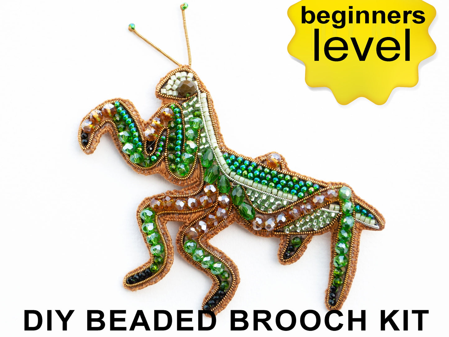 Praying Mantis DIY Beaded Brooch Kit, Praying Mantis craft kit, Jewelry Making Kit, Seed beed kit