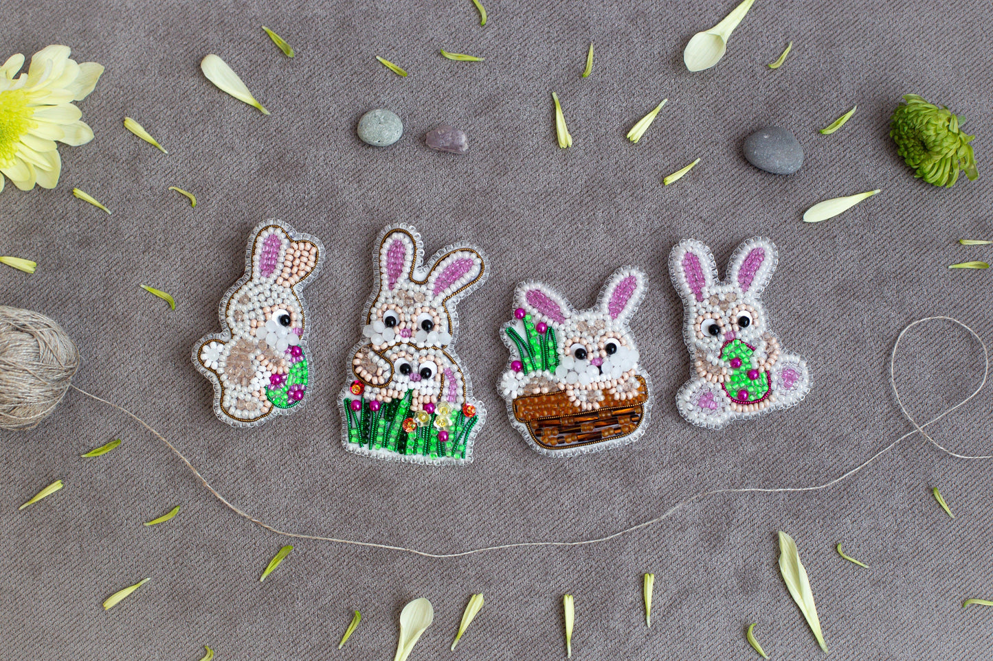 Easter Bunny with Egg Bead embroidery kit. Seed Bead Brooch kit. DIY Craft kit. Beading kit. Needlework beading. Handmade Jewelry Making Kit