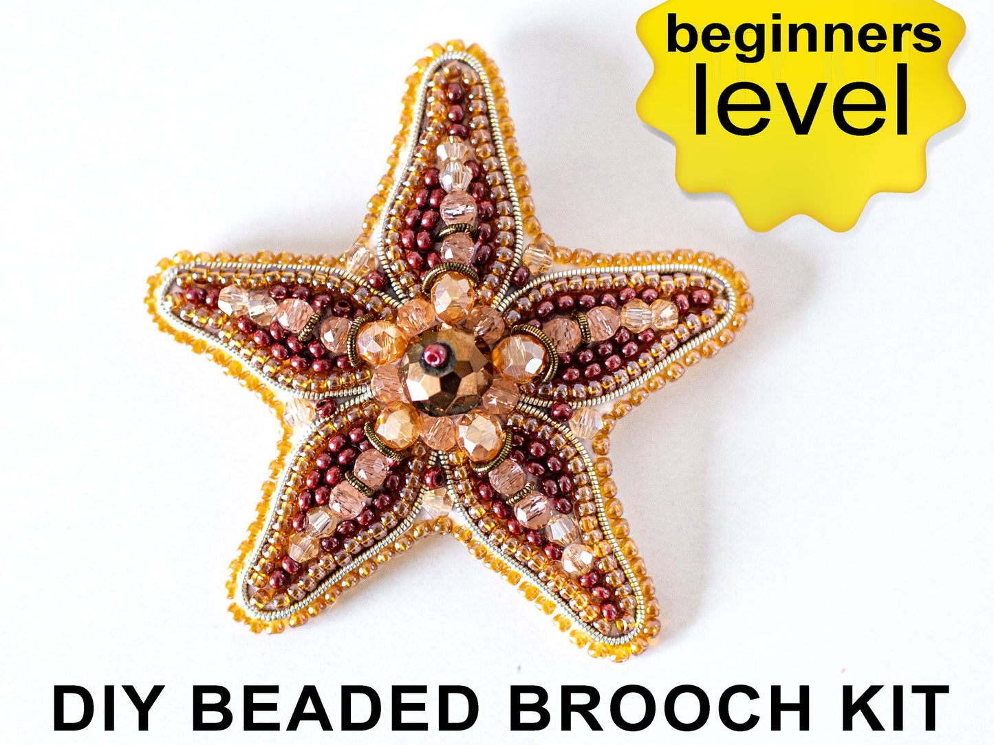 Starfish Bead embroidery kit. Seed Bead Brooch kit. DIY Craft kit. Beadweaving Kit. Needlework beading. Handmade Jewelry Making Kit