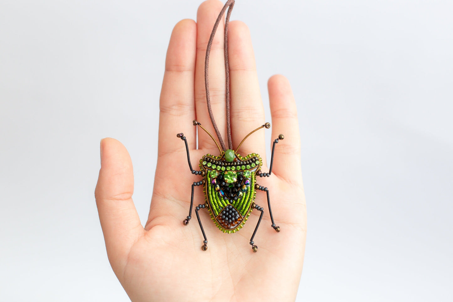 Green Shield Bug Bead embroidery kit. Seed Bead Brooch kit. DIY Craft kit. Beadweaving Kit. Needlework beading. Handmade Jewelry Making Kit