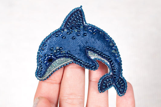 Dolphin Bead embroidery kit. Seed Bead Brooch kit. DIY Craft kit. Beadweaving Kit. Needlework beading. Handmade Jewelry Making Kit