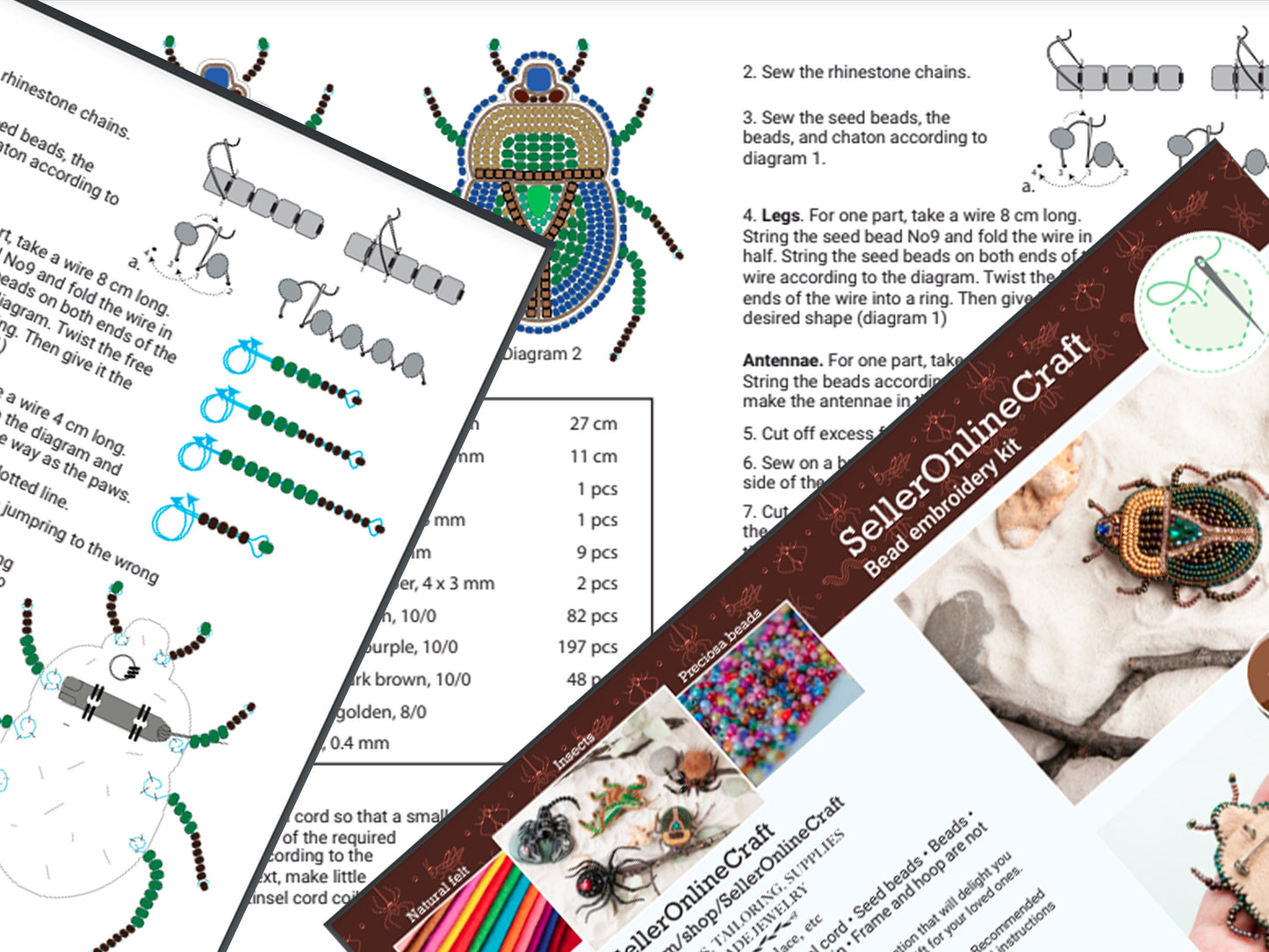 Set of 5 DIY Beaded Brooches Kits, Craft kits, Beaded Insects Brooches, Jewelry Making Kits for Adults, Needlework beading