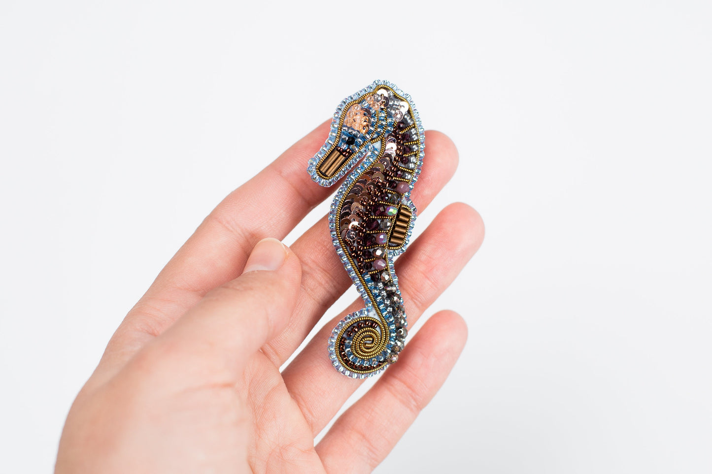 Seahorse Bead Embroidery kit. DIY Beaded Brooch Kit. Sea Horse Pendant. Seed Bead Brooch kit. DIY Craft kit. Beadweaving Kit.