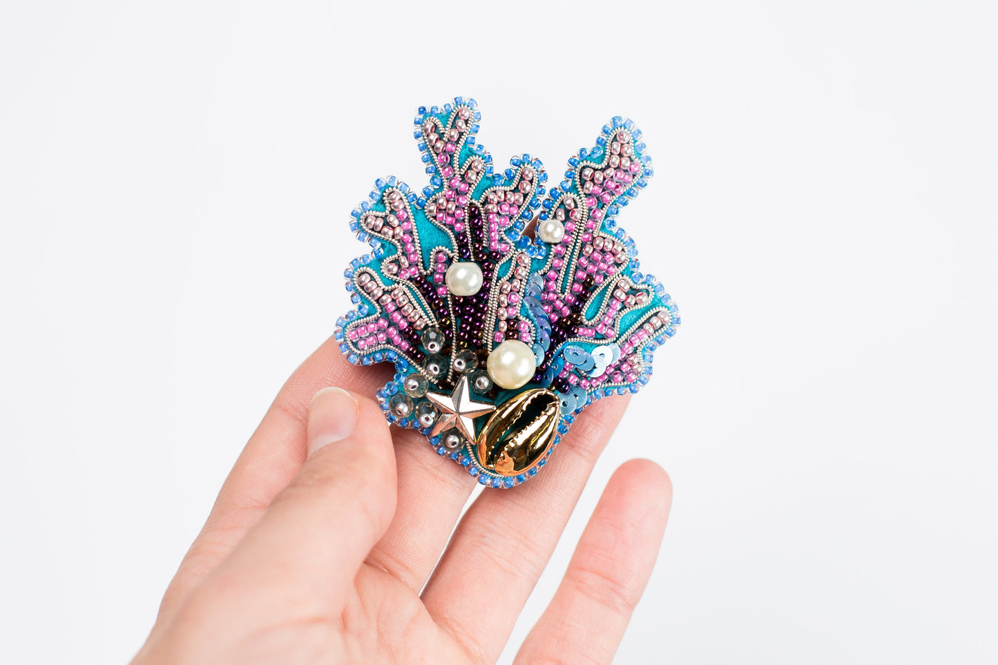 Coral Reef Bead embroidery kit. DIY craft kit Beaded Ocean. Real Seashell Beadweaving Kit. Bead Brooch kit. Needlework beading