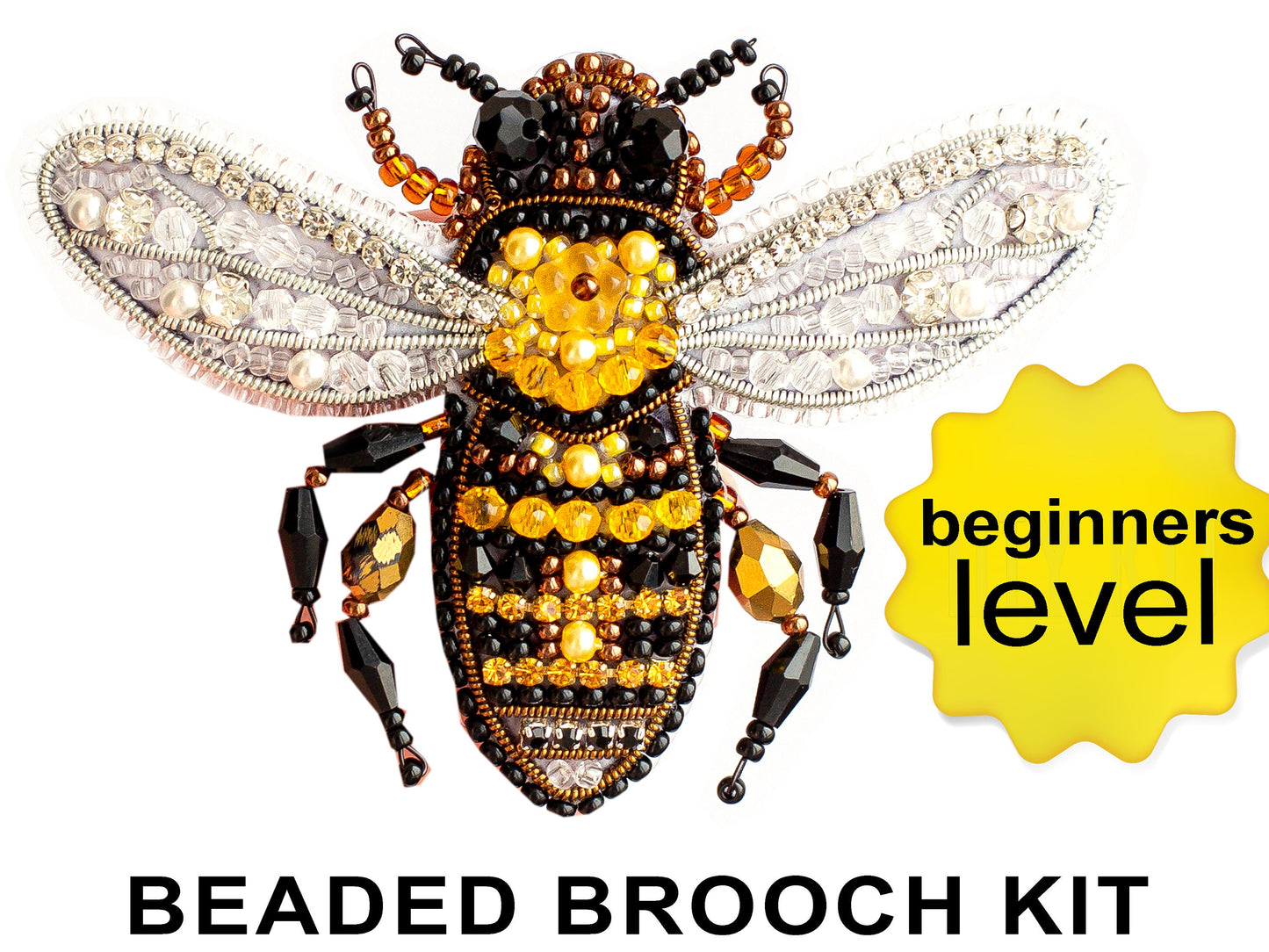 Honey Bee Bead embroidery kit. Seed Bead Brooch kit. DIY Craft kit. Beadweaving Kit. Needlework beading. Handmade Jewelry Making Kit