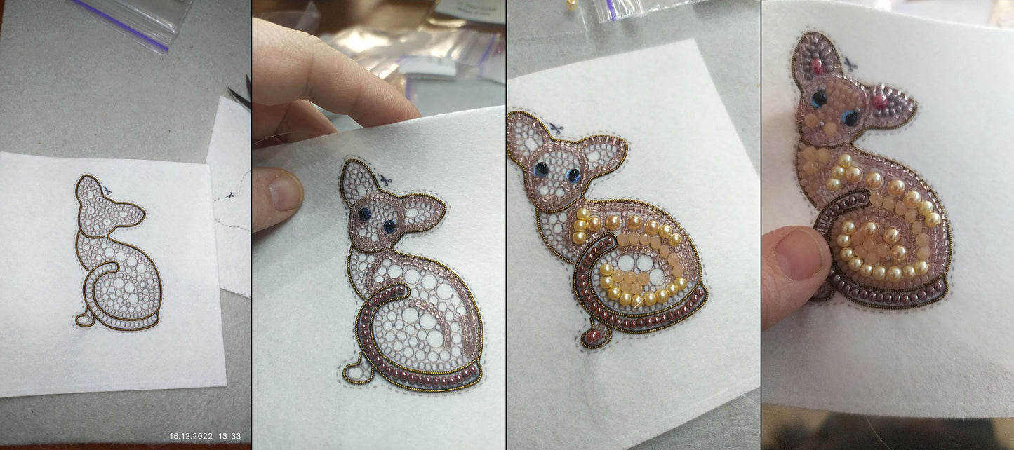 Sphinx Cat Bead embroidery kit. Seed Bead Brooch kit. DIY Craft kit. Beadweaving Kit. Needlework beading. Handmade Jewelry Making Kit