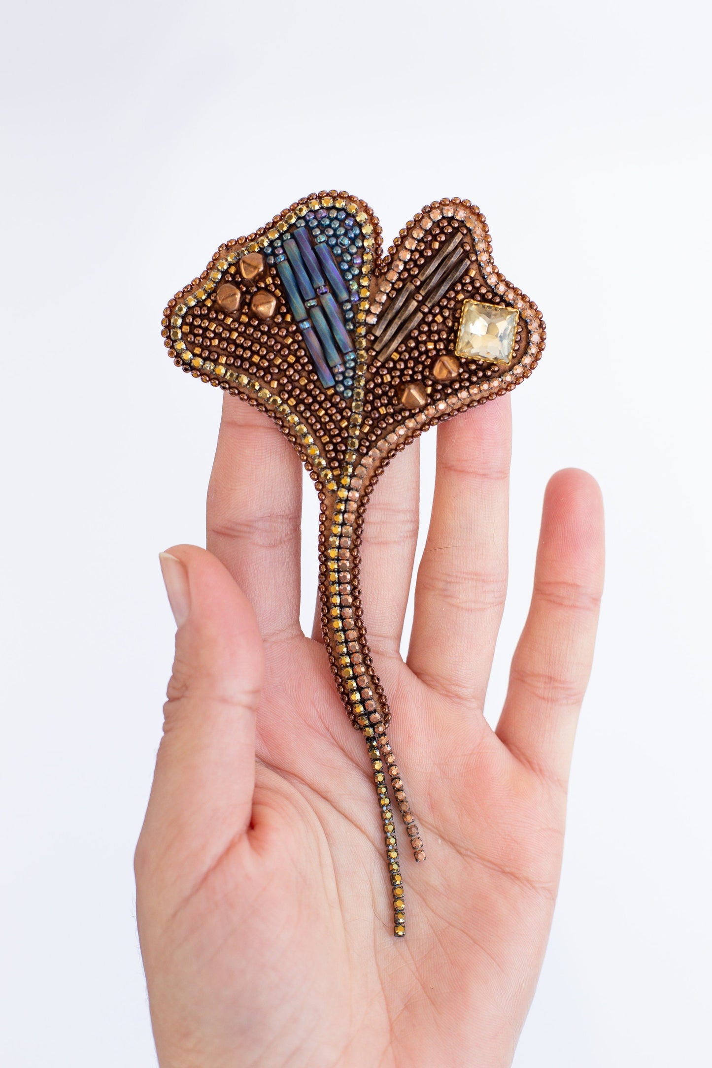 Ginkgo Leaf Bead embroidery kit. Seed Bead Brooch kit. DIY Craft kit. Beadweaving Kit. Needlework beading. Handmade Jewelry Making Kit