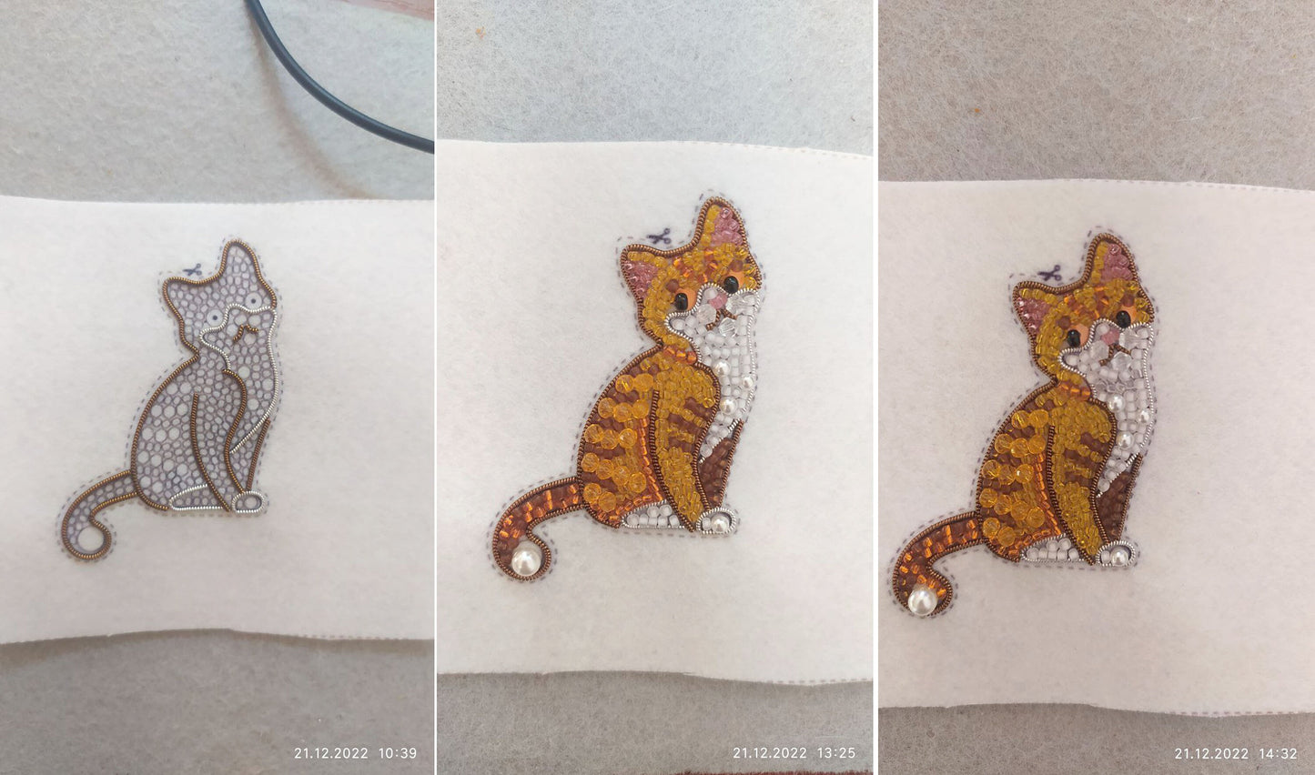 Ginger Cat Bead embroidery kit. Seed Bead Brooch kit. DIY Craft kit. Beadweaving Kit Needlework beading. Handmade Jewelry Making Kit