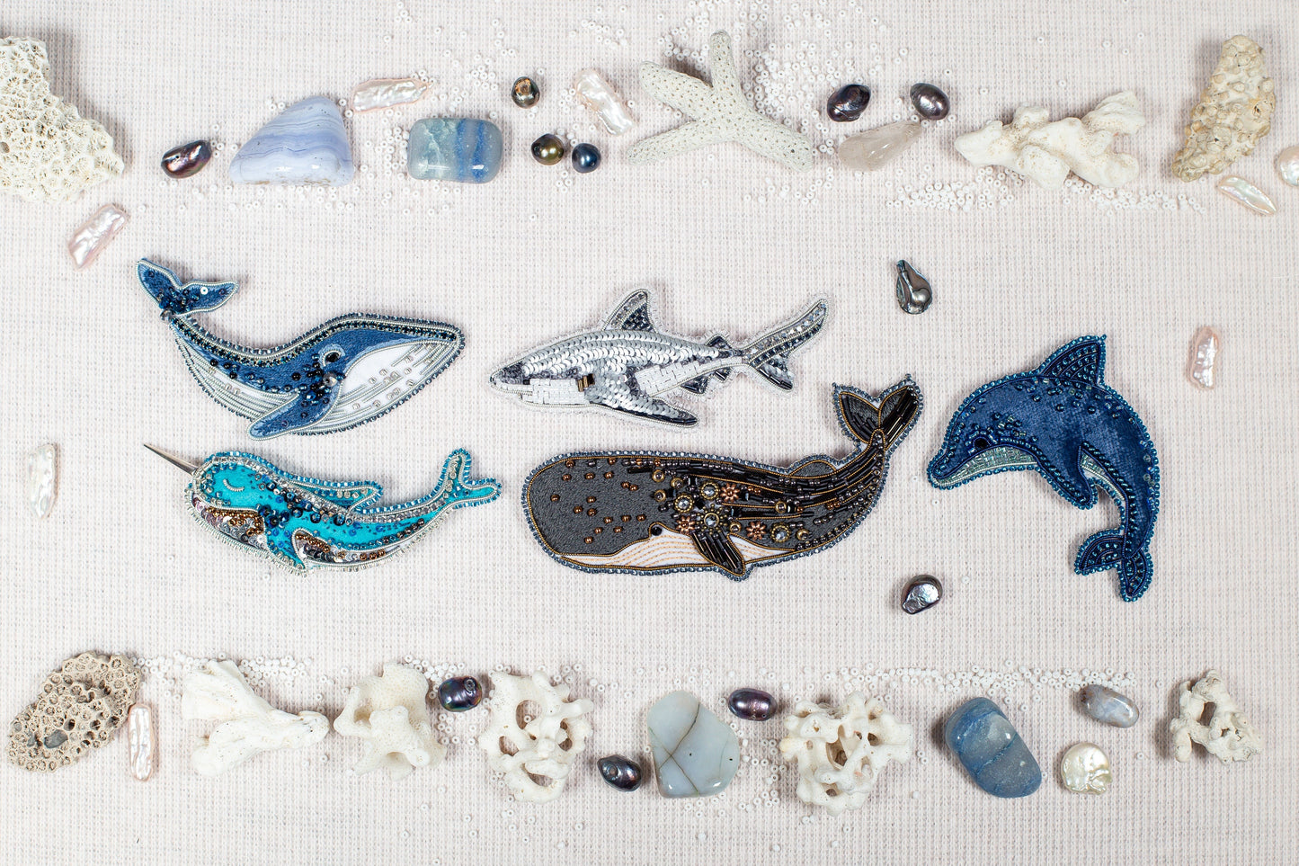 Blue Narwhale Bead embroidery kit. Seed Bead Brooch kit. DIY Craft kit. Beadweaving Kit. Needlework beading. Handmade Jewelry Making Kit