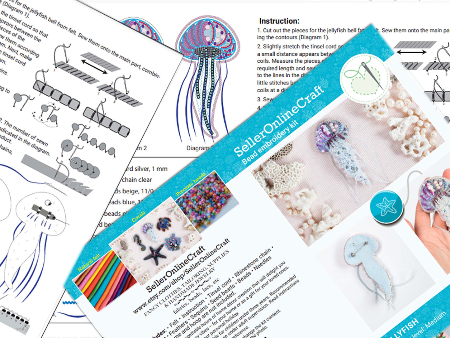 Coral Reef Bead embroidery kit. DIY craft kit Beaded Ocean. Real Seashell Beadweaving Kit. Bead Brooch kit. Needlework beading