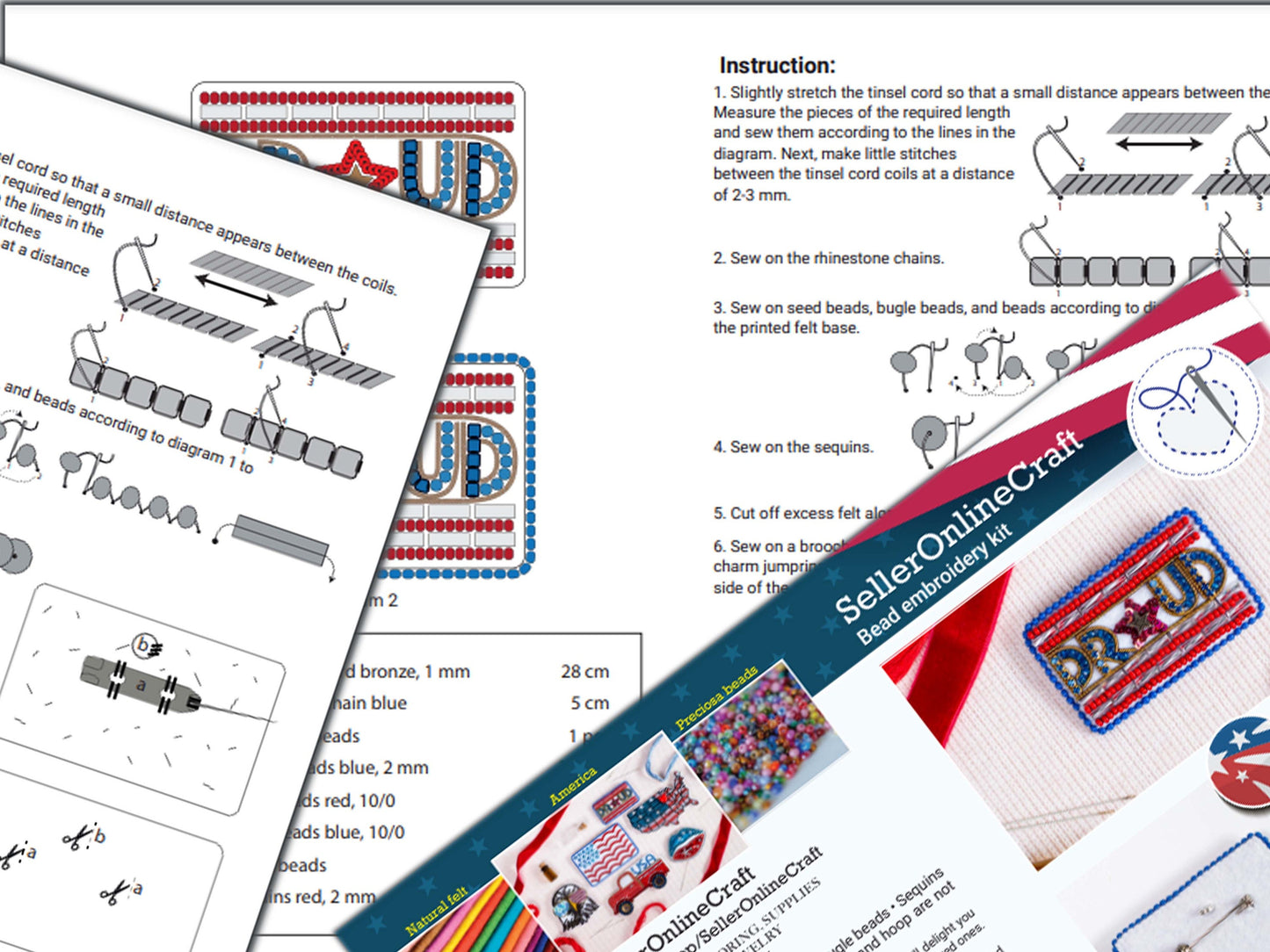 USA Map Bead embroidery kit. Seed Bead Brooch kit. DIY Craft kit. Beadweaving Kit. Needlework beading. Handmade Jewelry Making Kit
