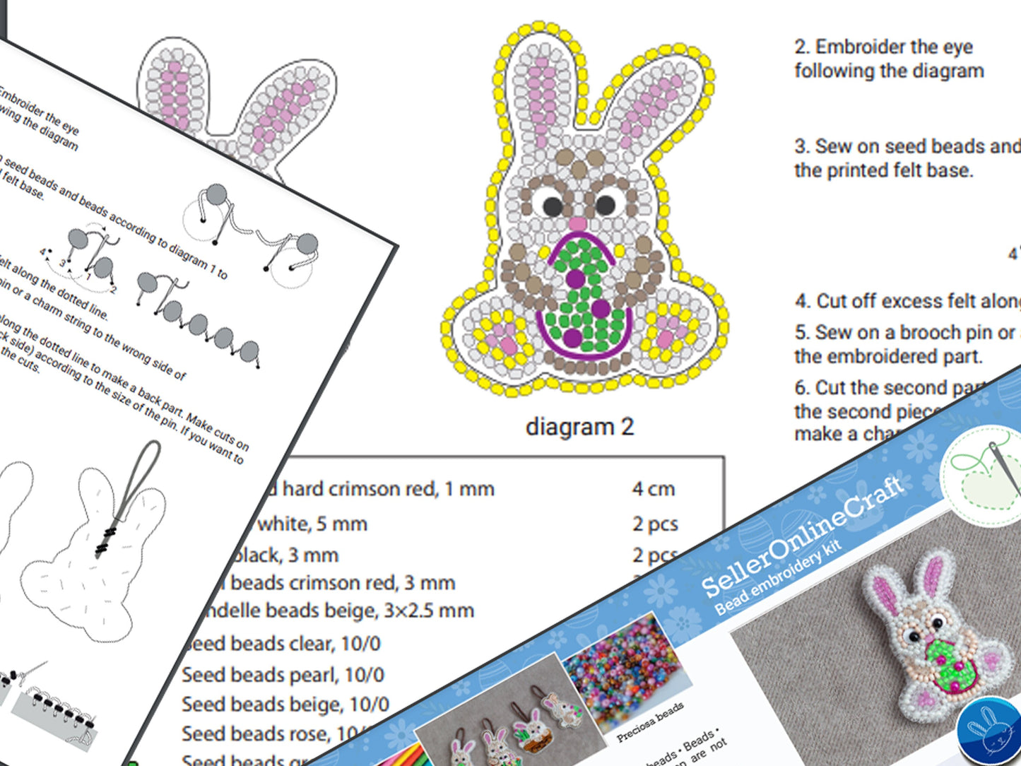 Rabbit in Basket Bead embroidery kit. Seed Bead Brooch kit. DIY Craft kit. Beadweaving Kit. Needlework beading. Handmade Jewelry Making Kit