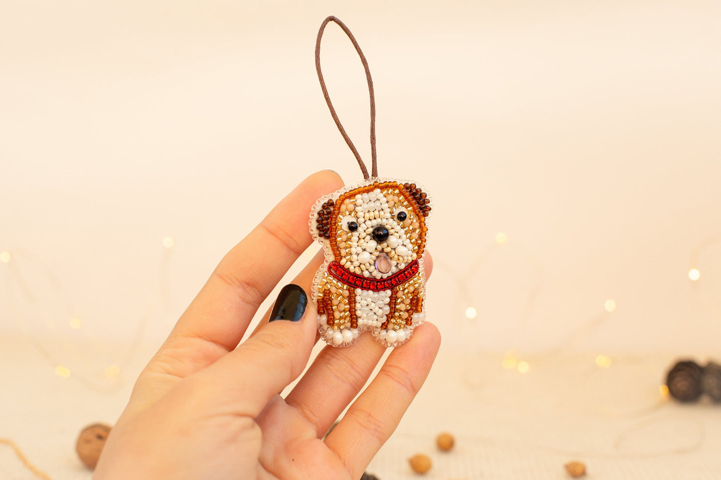 English Bulldog Bead embroidery kit. Seed Bead Brooch kit. DIY Craft kit. Beadweaving Kit. Needlework beading. Handmade Jewelry Making Kit