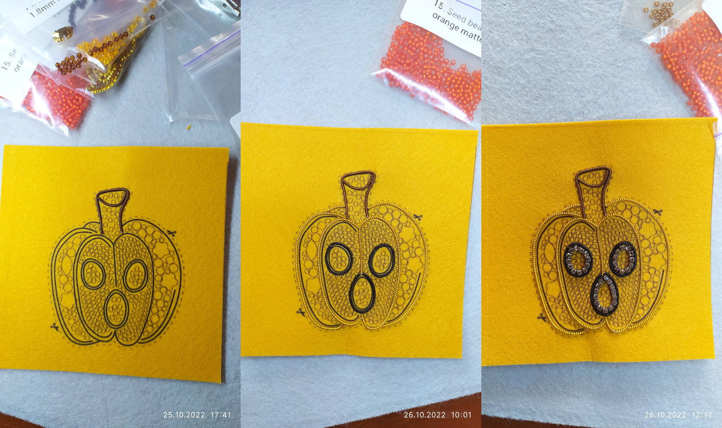 Halloween Pumpkin Bead embroidery kit. Seed Bead Brooch kit. DIY Craft kit. Beadweaving Kit. Needlework beading. Handmade Jewelry Making Kit