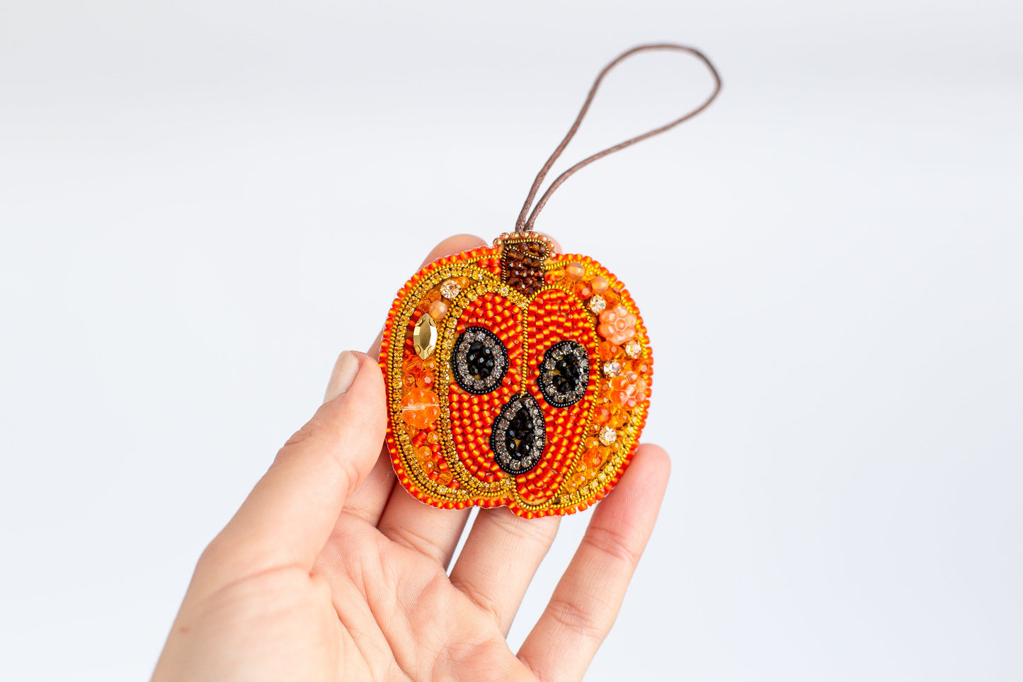 Halloween Pumpkin Bead embroidery kit. Seed Bead Brooch kit. DIY Craft kit. Beadweaving Kit. Needlework beading. Handmade Jewelry Making Kit