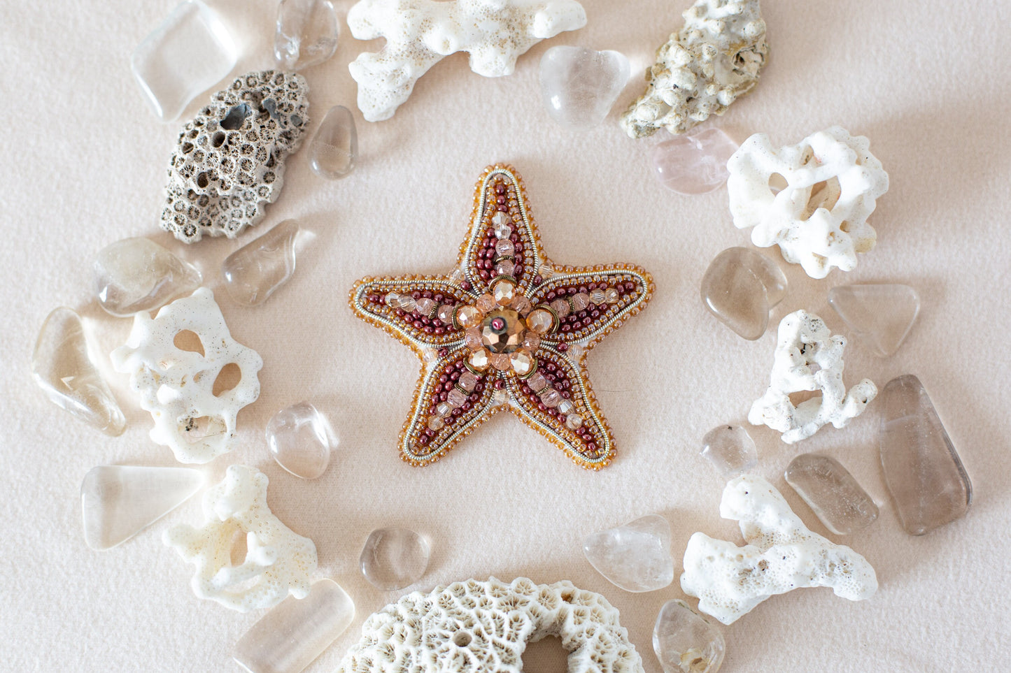 Starfish Bead embroidery kit. Seed Bead Brooch kit. DIY Craft kit. Beadweaving Kit. Needlework beading. Handmade Jewelry Making Kit