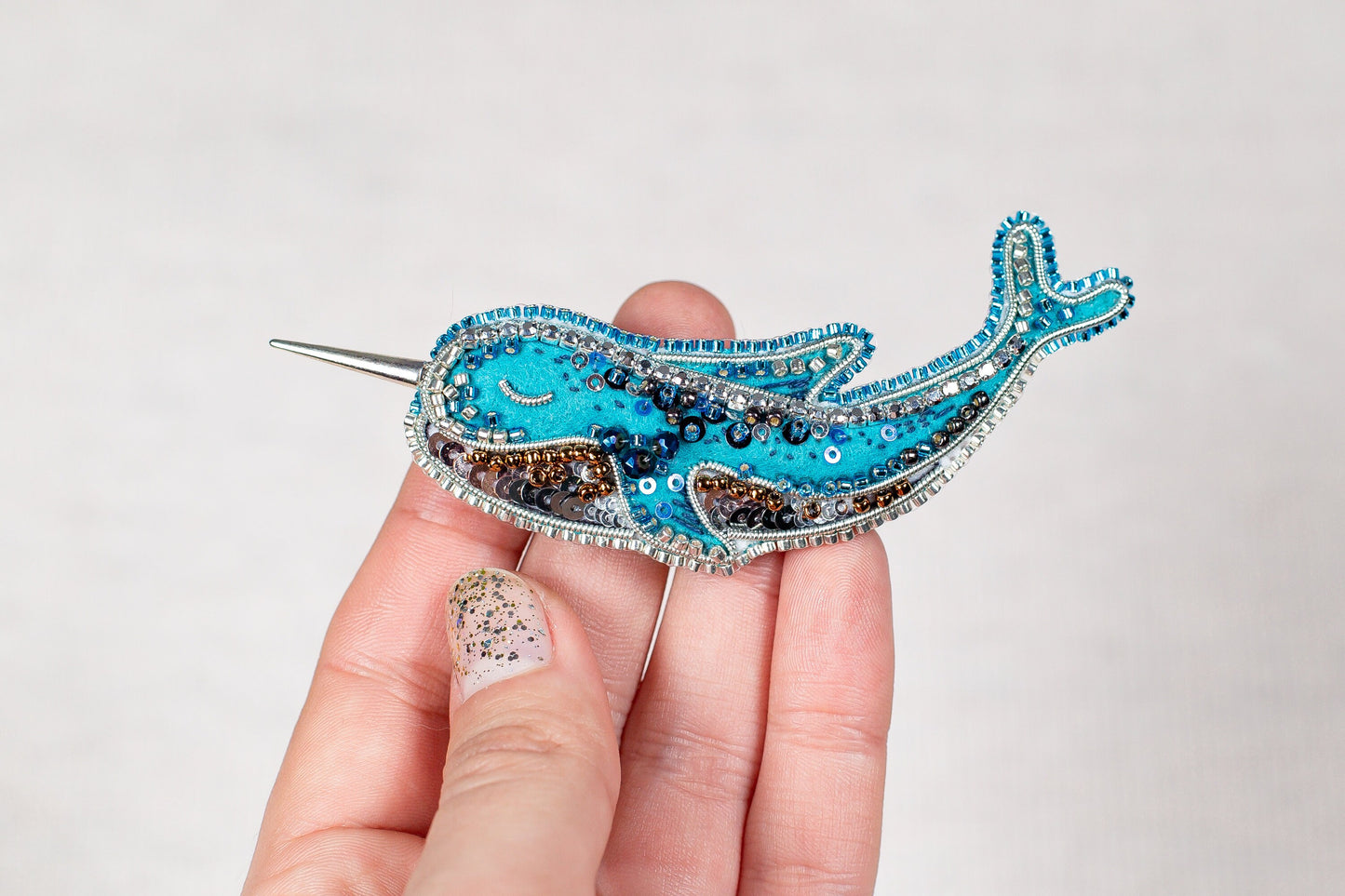 Set of 5 - Whale, Dolphin, Cachalot, Narwhale, Shark - Bead embroidery kits. Seed Bead Brooch kits. DIY Craft kits. Beadweaving Kits