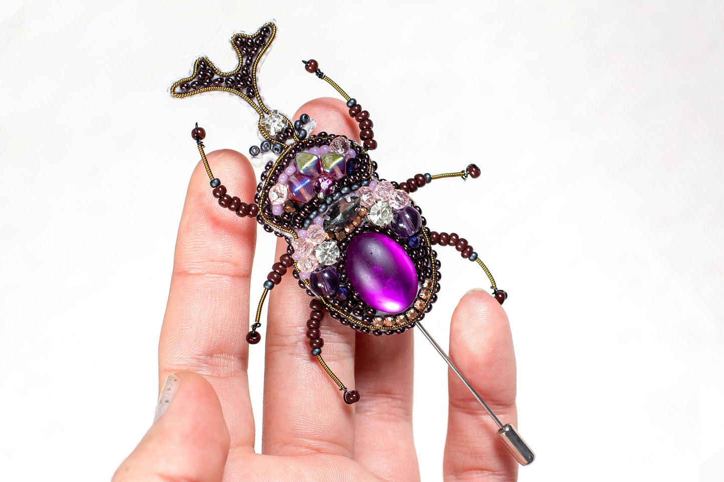 Rhinoceros Beetle Bead Embroidery kit. DYI Craft kit, bead brooch kit. Seed Bead Brooch kit. DIY Craft kit. Beadweaving Kit.