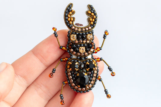 Stag Beetle Bead embroidery brooch kit. Seed Bead Brooch kit. DIY Craft kit. Beading kit. Needlework beading. Handmade Jewelry Making Kit
