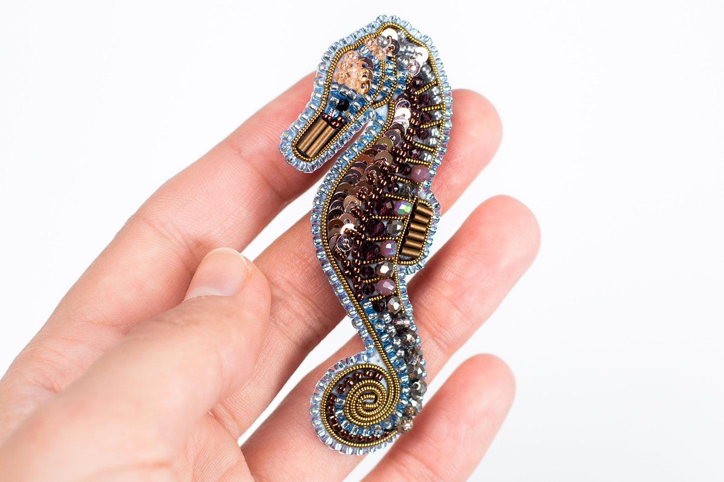 Seahorse Bead Embroidery kit. DIY Beaded Brooch Kit. Sea Horse Pendant. Seed Bead Brooch kit. DIY Craft kit. Beadweaving Kit.