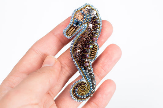 Seahorse Bead Embroidery kit. DIY Beaded Brooch Kit. Sea Horse Pendant. Seed Bead Brooch kit. DIY Craft kit. Beadweaving Kit.