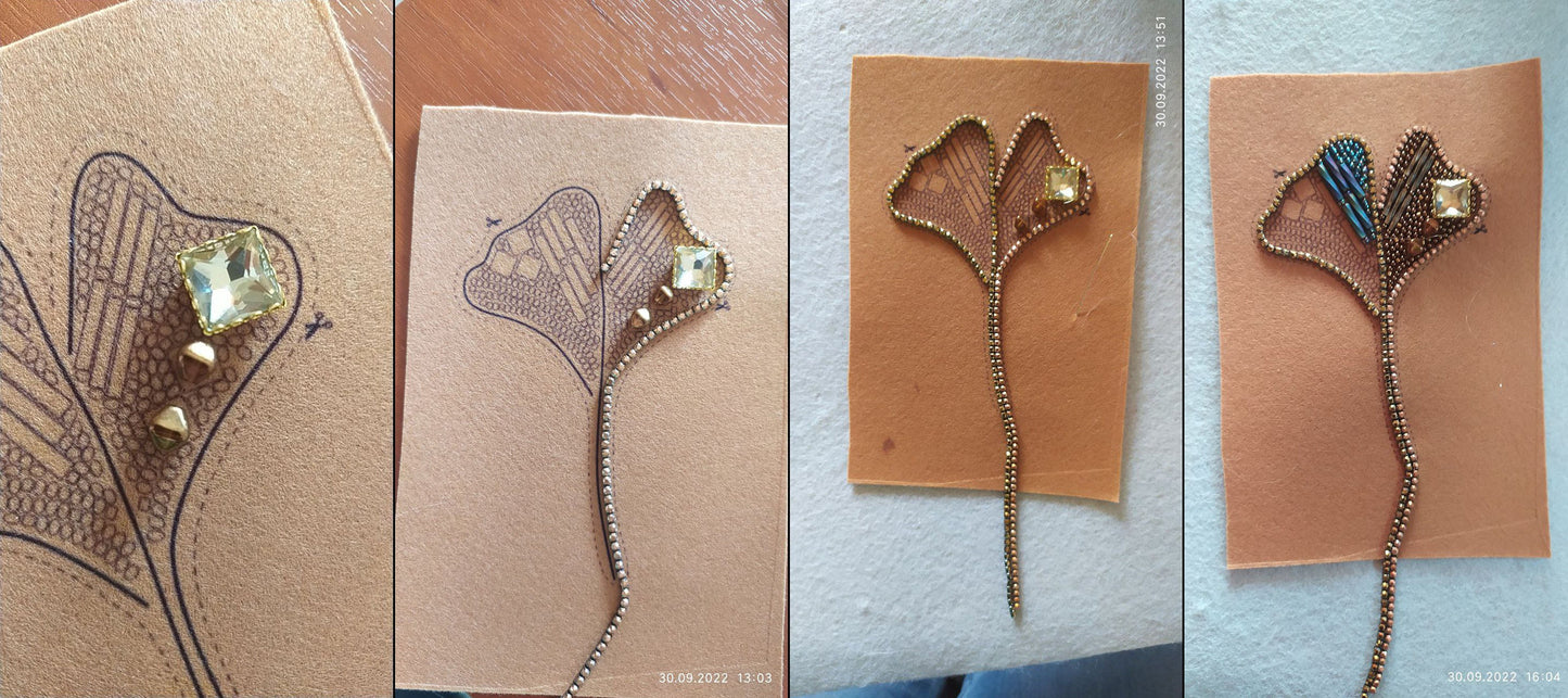 Ginkgo Leaf Bead embroidery kit. Seed Bead Brooch kit. DIY Craft kit. Beadweaving Kit. Needlework beading. Handmade Jewelry Making Kit