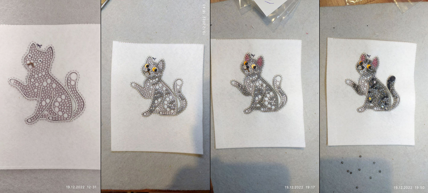 Gray Tabby Cat Bead embroidery kit. Seed Bead Brooch kit. DIY Craft kit. Beadweaving Kit. Needlework beading. Handmade Jewelry Making Kit
