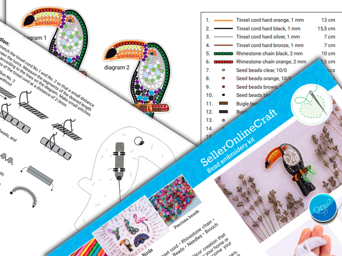 Toucan Bead embroidery kit. Seed Bead Brooch kit. DIY Craft kit. Bird beading kit. Needlework beading. Handmade Jewelry Making Kit
