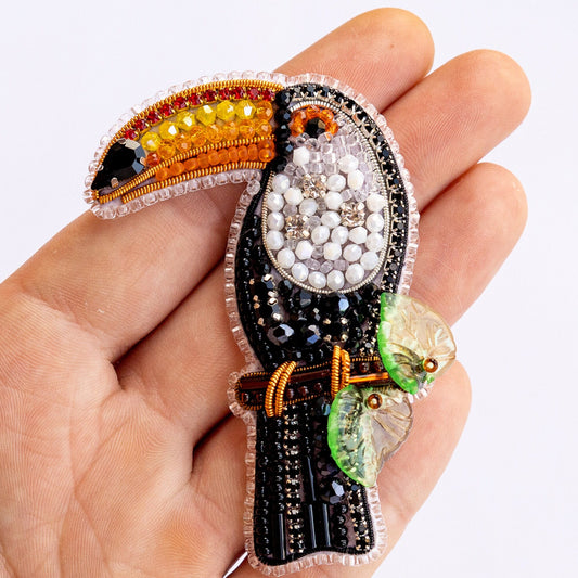 Toucan Bead embroidery kit. Seed Bead Brooch kit. DIY Craft kit. Bird beading kit. Needlework beading. Handmade Jewelry Making Kit