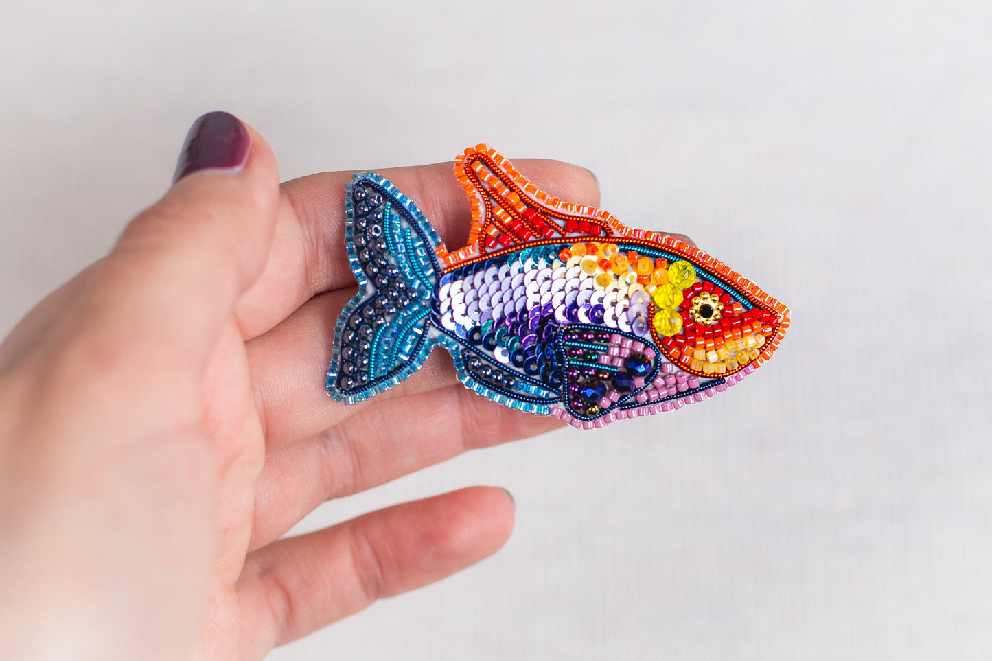 Rainbow Fish Bead embroidery kit. Seed Bead Brooch kit. DIY Craft kit. Beadweaving Kit. Needlework beading. Handmade Jewelry Making Kit