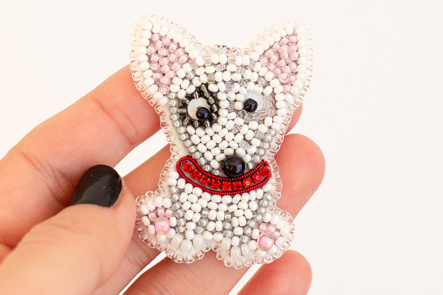 Bull Terrier Dog Bead embroidery kit. Seed Bead Brooch kit. DIY Craft kit. Beadweaving Kit. Needlework beading. Handmade Jewelry Making Kit