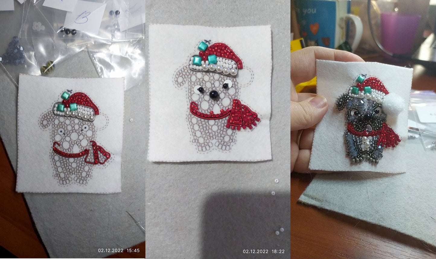Christmas Bulldog Bead embroidery kit. Seed Bead Brooch kit. DIY Craft kit. Beadweaving Kit. Needlework beading. Handmade Jewelry Making Kit