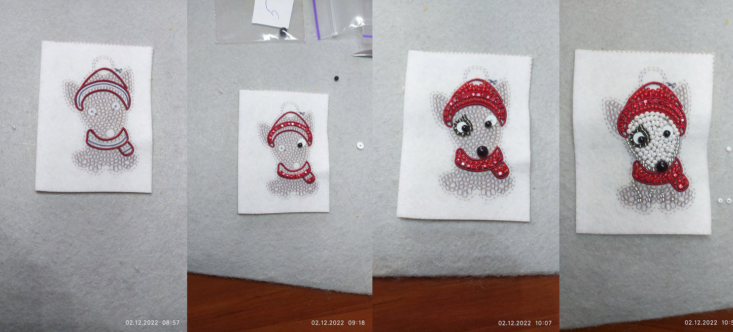 Christmas Bull Terrier Bead embroidery kit. Dog Seed Bead Brooch kit. DIY Craft kit. Beadweaving Kit. Needlework beading
