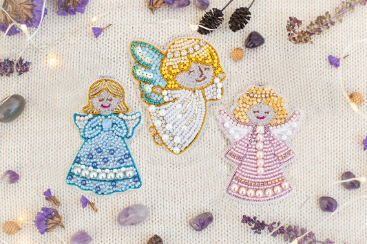 Set of 3 Angels Bead embroidery kits. Christmas Seed Bead Brooch kit. DIY Craft kit. Beadweaving Kit. Needlework beading