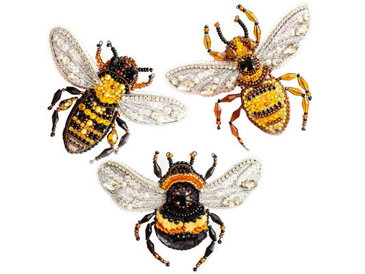 Wasp, Bumblebee, Honey Bee Bead Embroidery kit. Seed Bead Brooch kit. DIY Craft kit. Beadweaving Kit. Needlework beading