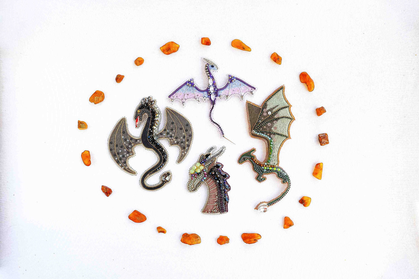 Set of 4 DIY Beaded Brooches Kits, Craft kits, Beaded Dragons Brooches, Jewelry Making Kits for Adults, Needlework beading