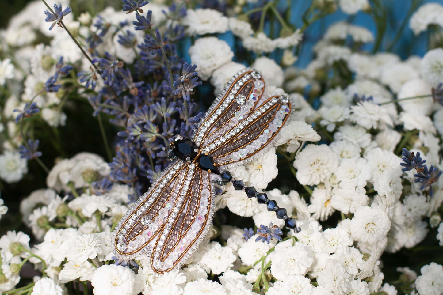 Dragonfly Bead embroidery kit. Seed Bead Brooch kit. DIY Craft kit. Beading kit. Needlework beading. Handmade Jewelry Making Kit