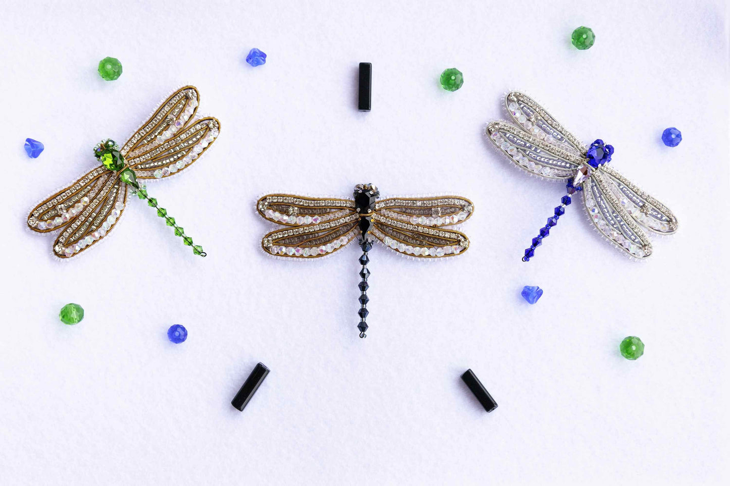 Set of 3 DIY Beaded Brooches Kits, Craft kits, Beaded Dragonflies Brooches, Jewelry Making Kits for Adults, Bead embroidery kits