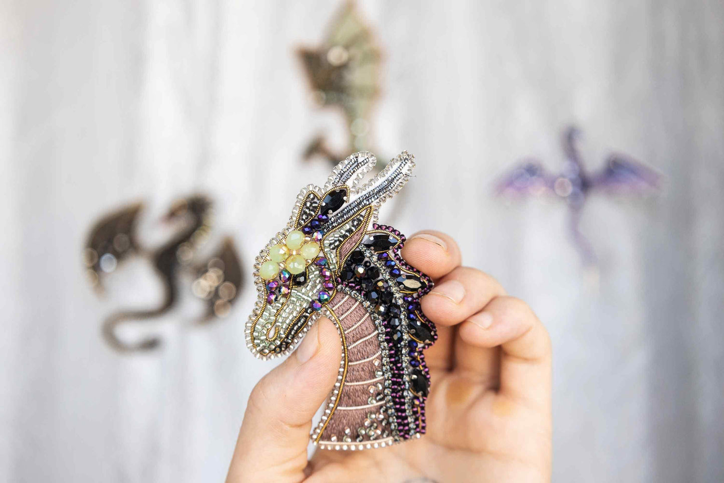 Set of 4 DIY Beaded Brooches Kits, Craft kits, Beaded Dragons Brooches, Jewelry Making Kits for Adults, Needlework beading