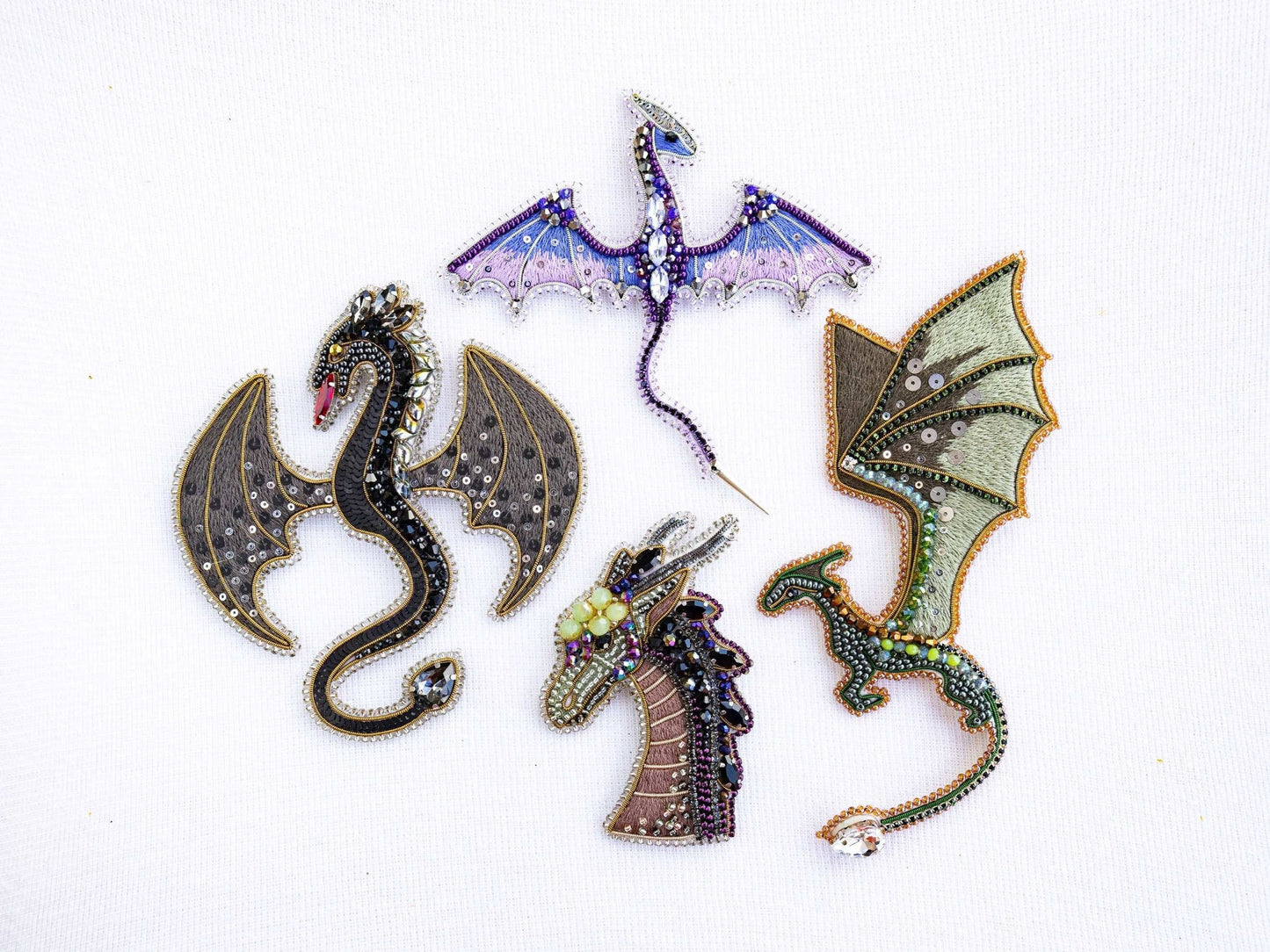 Set of 4 DIY Beaded Brooches Kits, Craft kits, Beaded Dragons Brooches, Jewelry Making Kits for Adults, Needlework beading