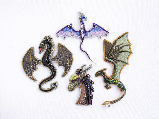 Set of 4 DIY Beaded Brooches Kits, Craft kits, Beaded Dragons Brooches, Jewelry Making Kits for Adults, Needlework beading