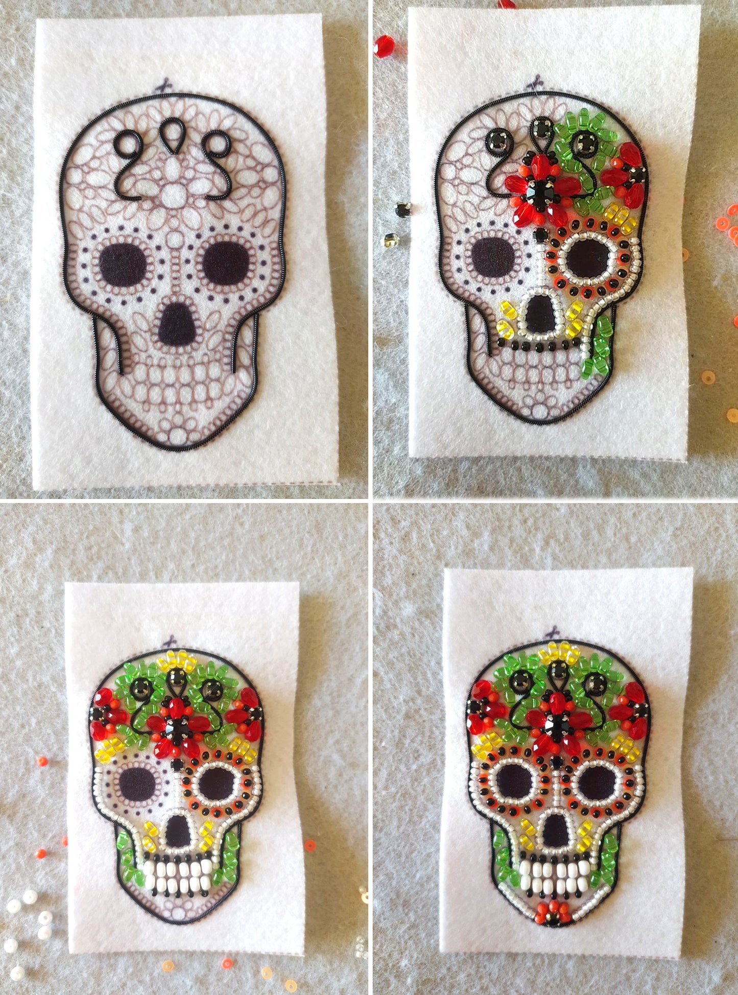 Skull Bead embroidery kit. Seed Bead Brooch kit. DIY Craft kit. Beading kit. Needlework beading. Handmade Jewelry Making Kit, Los Muertos
