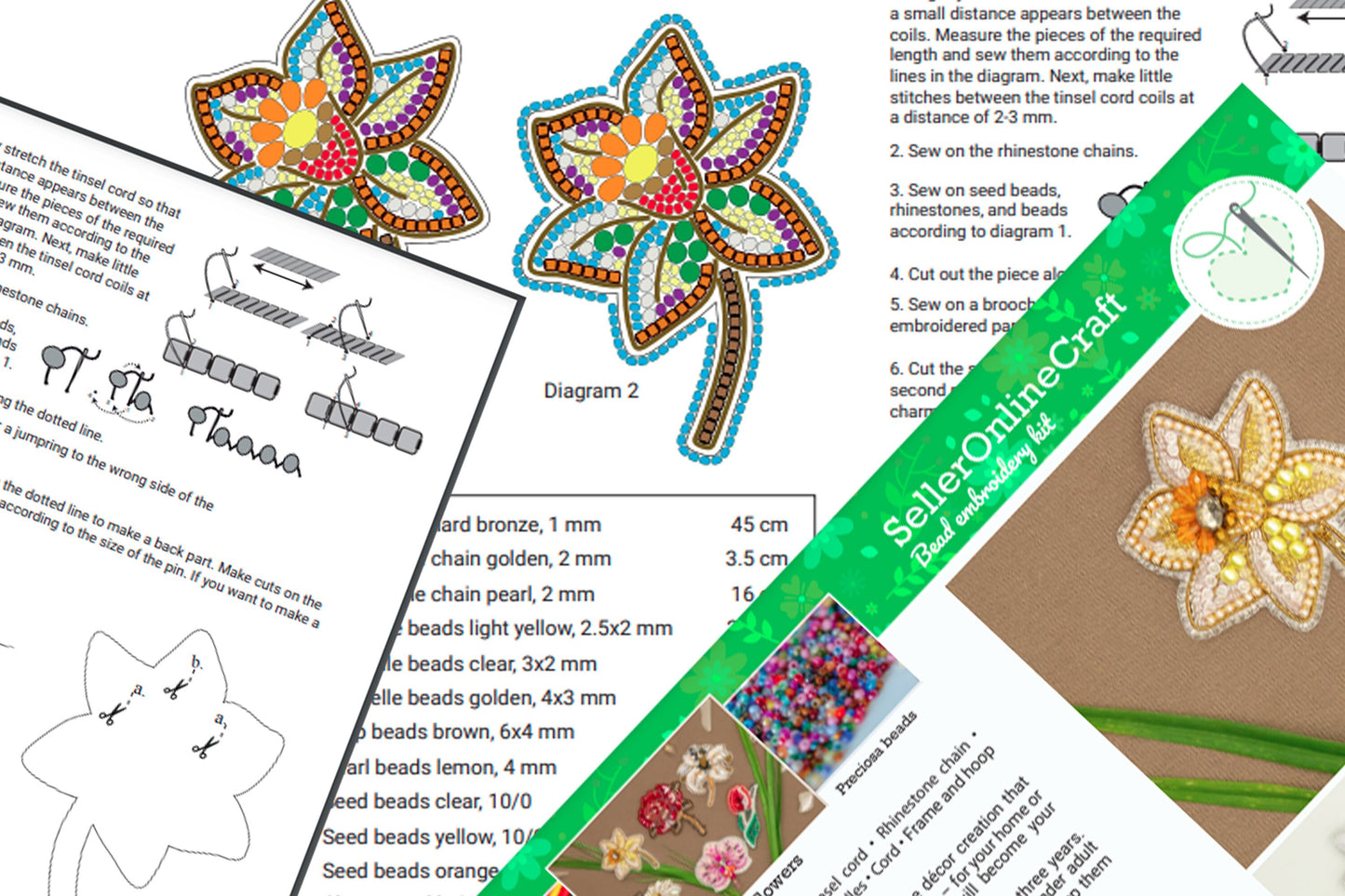 Narcissus Flower Bead embroidery kit. Seed Bead Brooch kit. DIY Craft kit. Beading kit. Needlework beading. Handmade Jewelry Making Kit