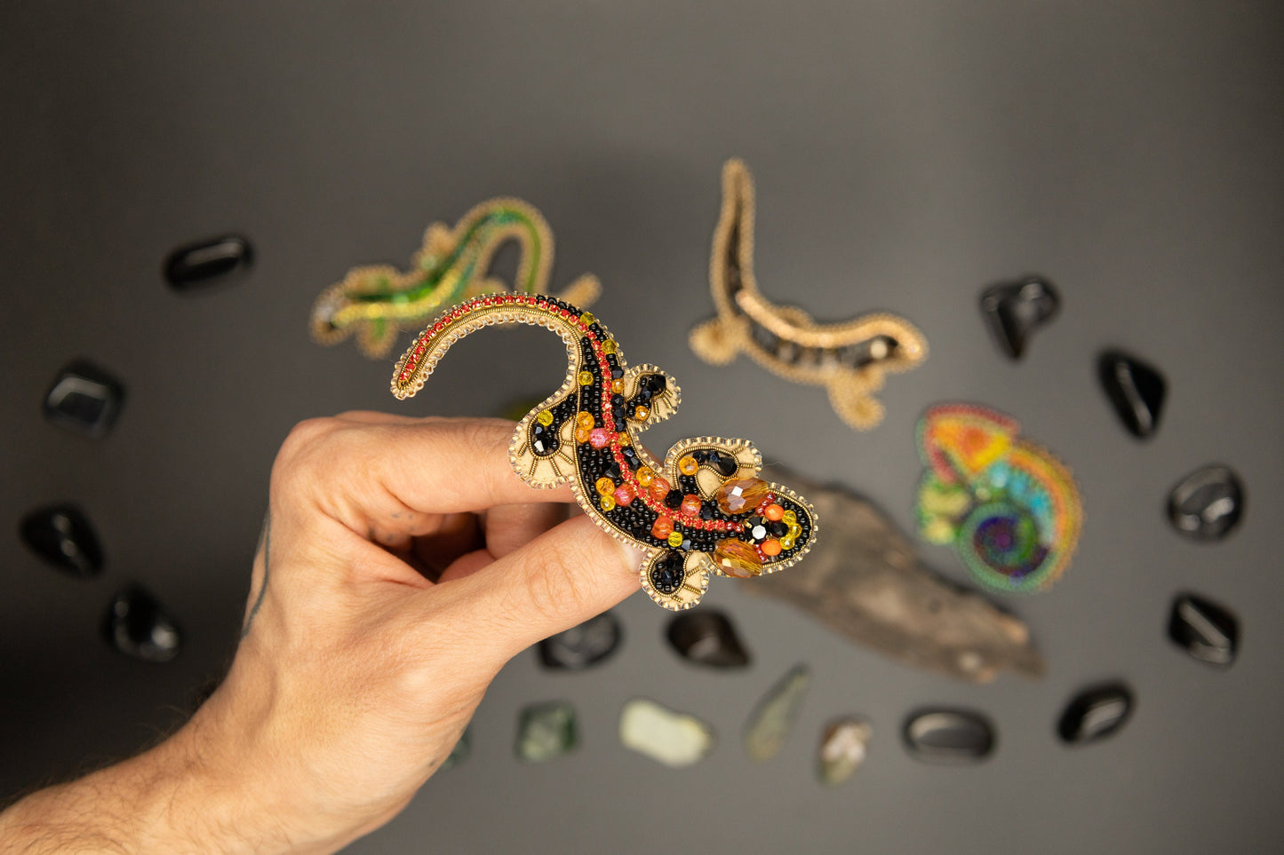 Salamander Bead embroidery kit. Seed Bead Brooch kit. DIY Craft kit. Beading kit. Needlework beading. Handmade Jewelry Making Kit