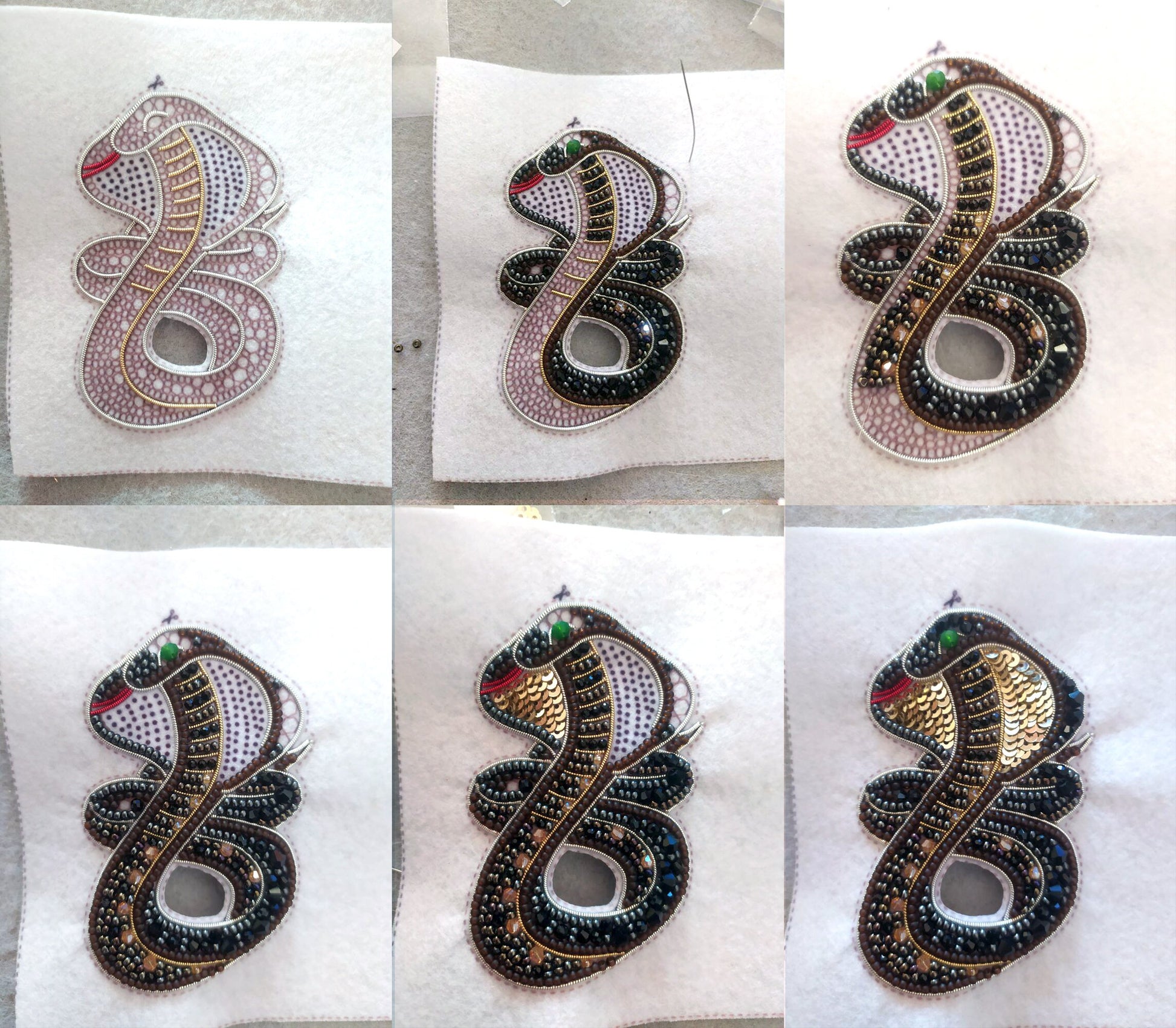 a series of pictures of different designs on a piece of cloth