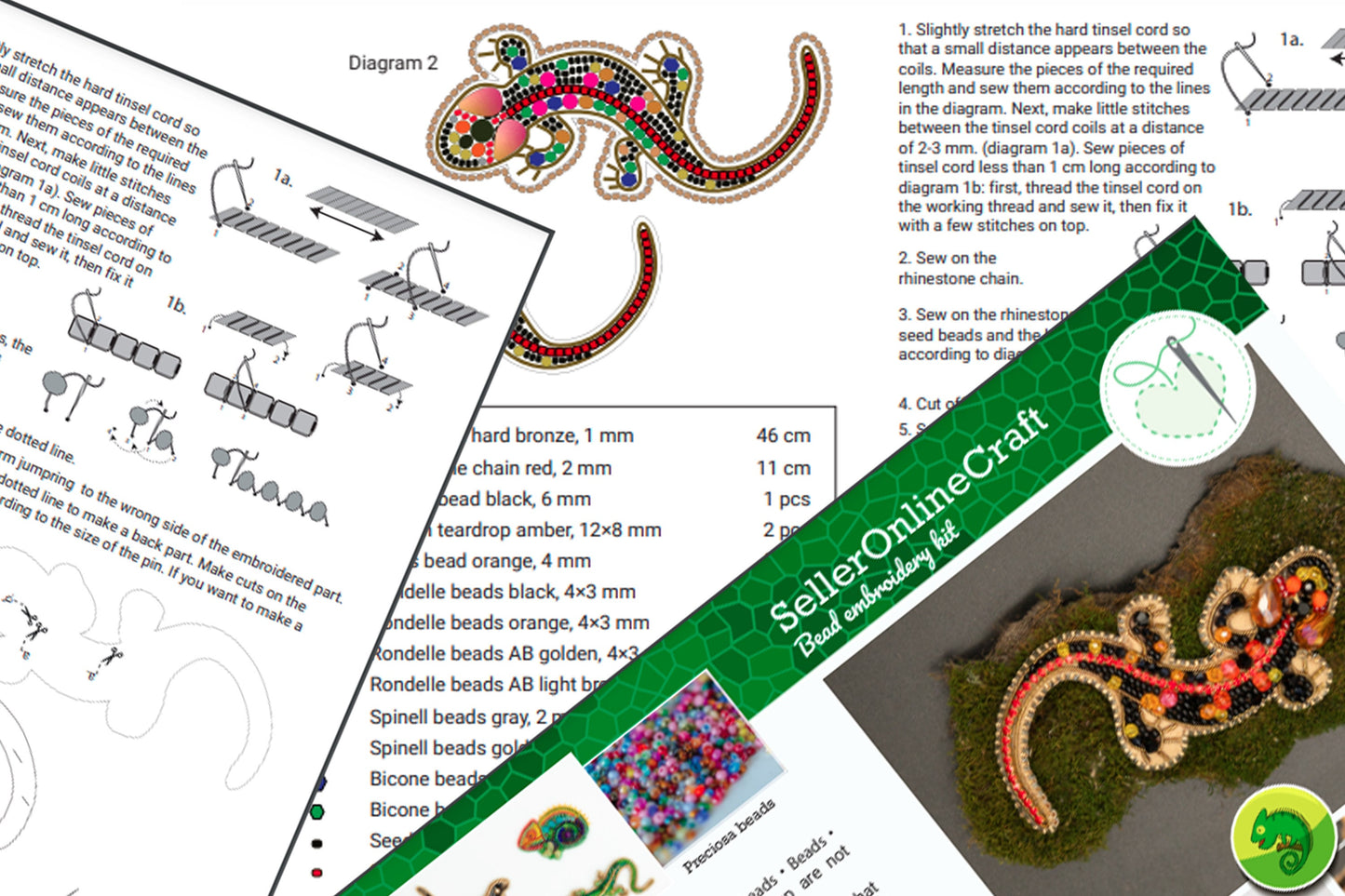 Salamander Bead embroidery kit. Seed Bead Brooch kit. DIY Craft kit. Beading kit. Needlework beading. Handmade Jewelry Making Kit