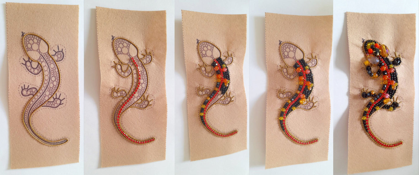 Salamander Bead embroidery kit. Seed Bead Brooch kit. DIY Craft kit. Beading kit. Needlework beading. Handmade Jewelry Making Kit