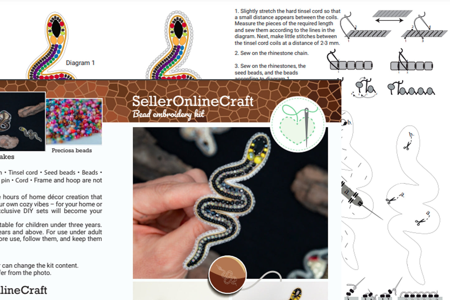 a picture of a hand holding a beaded snake